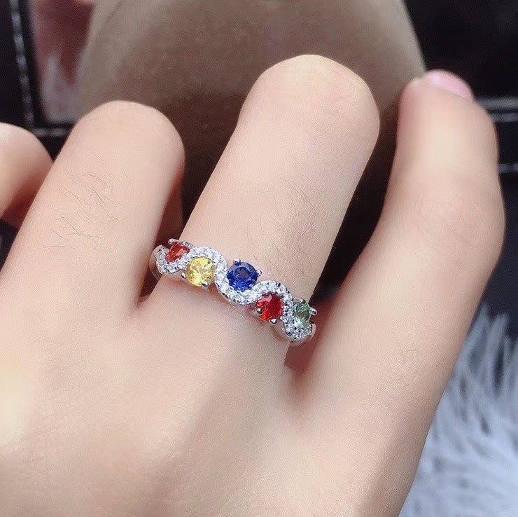 S925 Natural Color Sapphire Ring