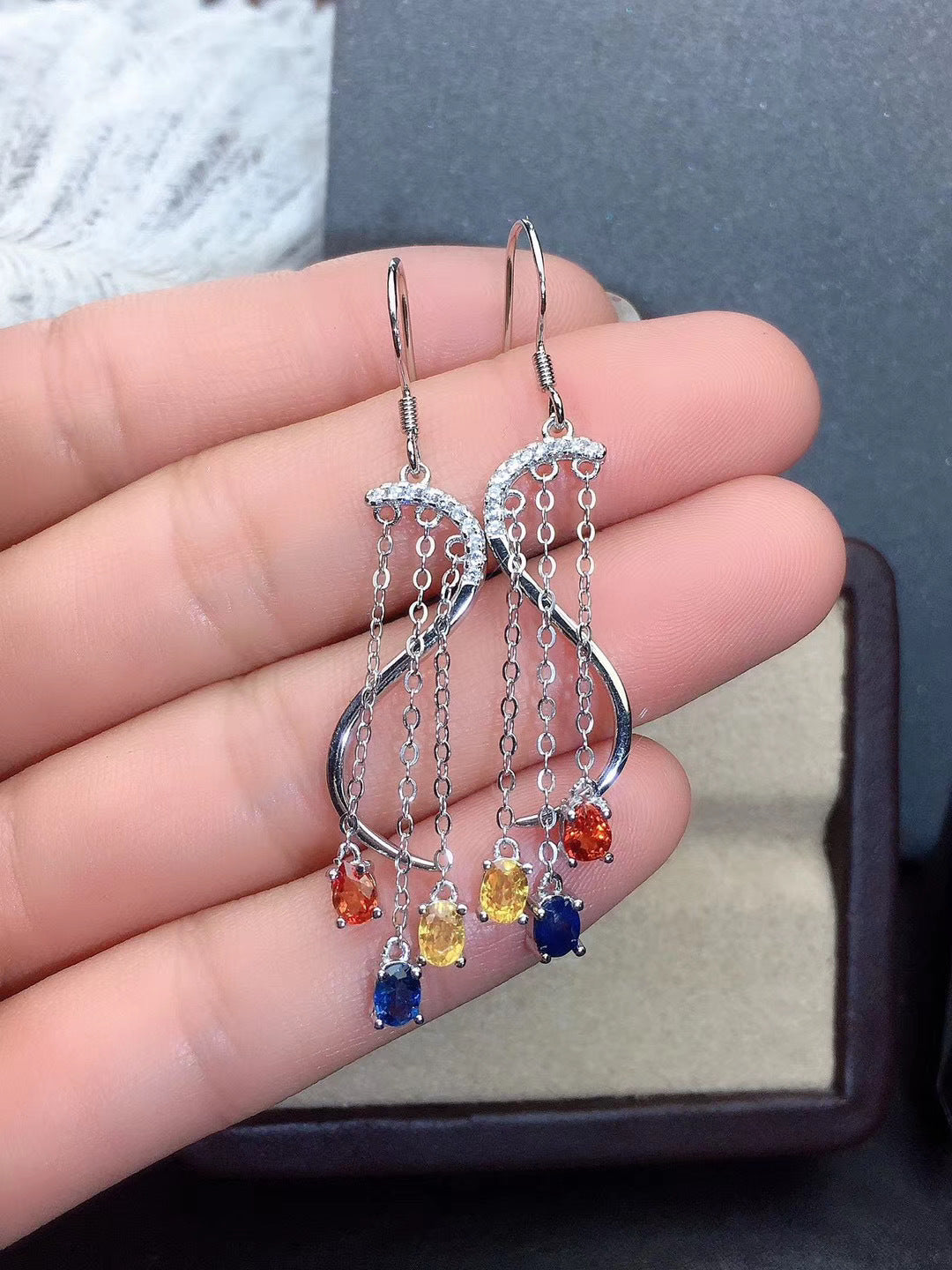 S925 new natural color sapphire earrings