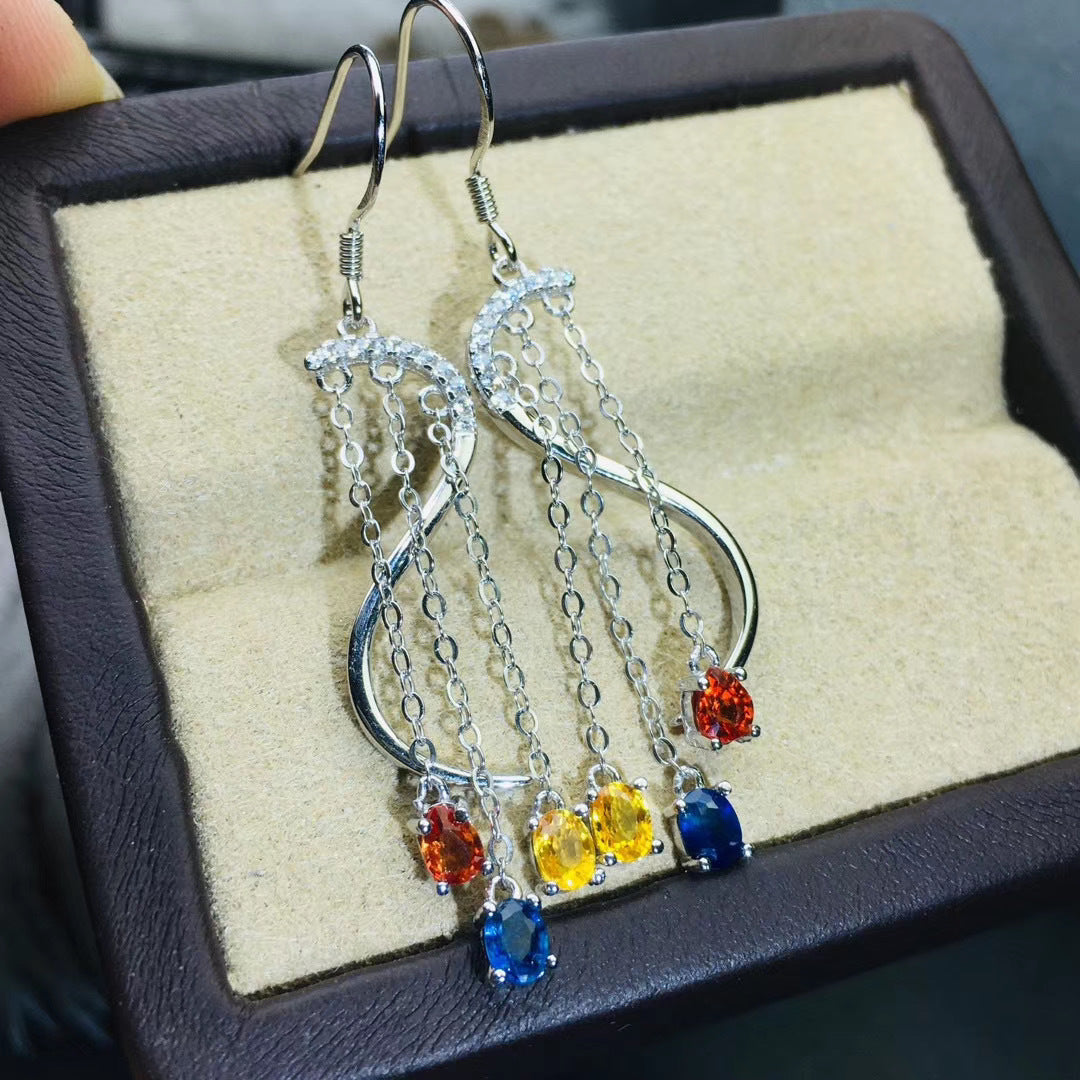 S925 new natural color sapphire earrings