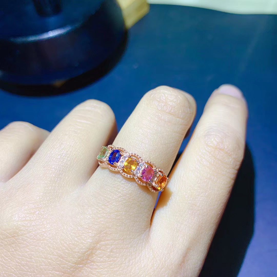 S925 Natural Color Sapphire Ring