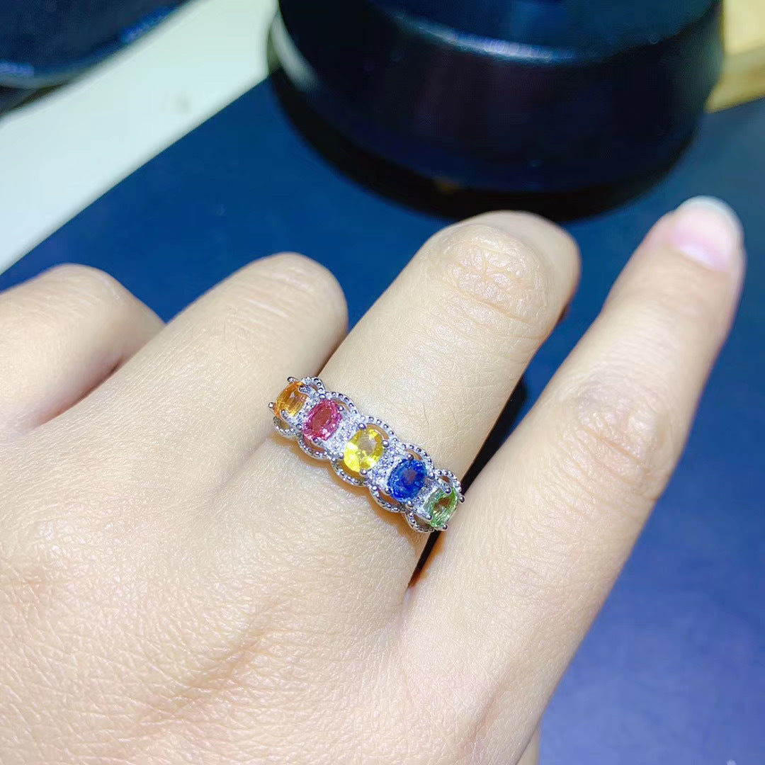 S925 Natural Color Sapphire Ring
