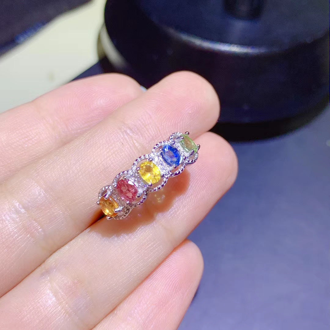 S925 Natural Color Sapphire Ring