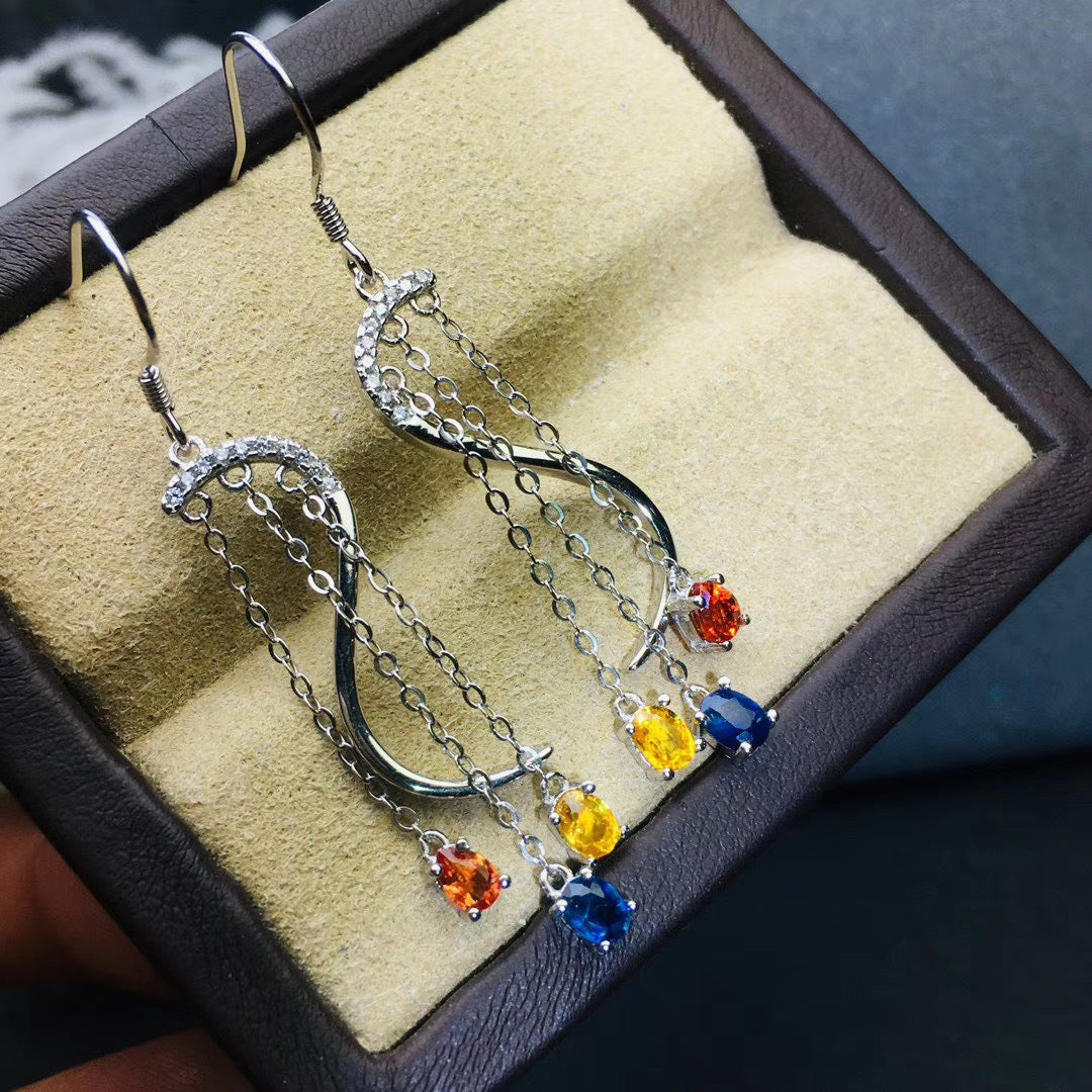 S925 new natural color sapphire earrings