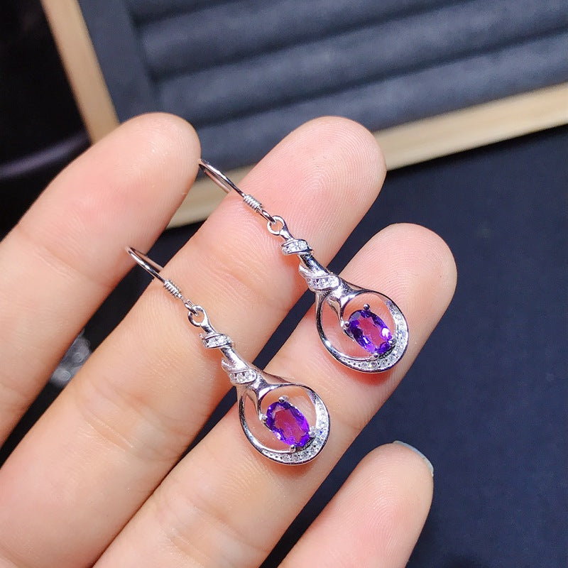 Simple Earrings 925 Silver with Amethyst Earrings