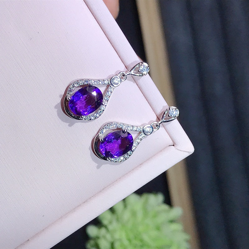 S925 Simple Earrings 925 Silver with Amethyst Earrings