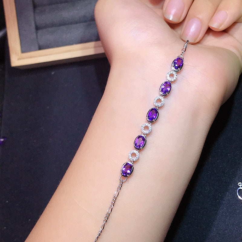Simple Bracelet 925 Silver with Amethyst Bracelet
