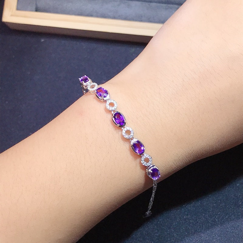 Simple Bracelet 925 Silver with Amethyst Bracelet