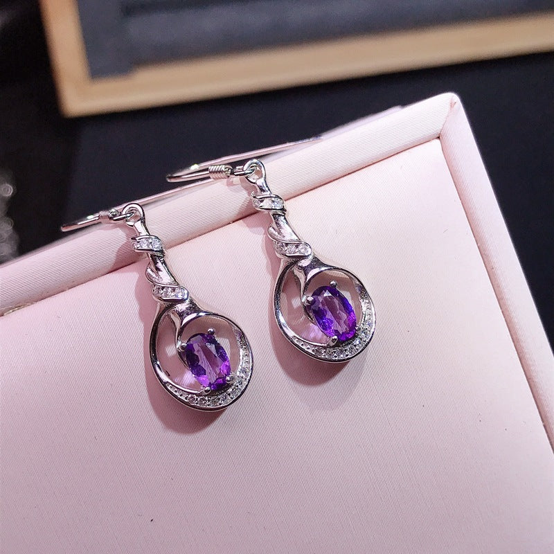Simple Earrings 925 Silver with Amethyst Earrings