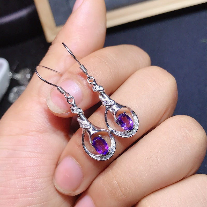 Simple Earrings 925 Silver with Amethyst Earrings