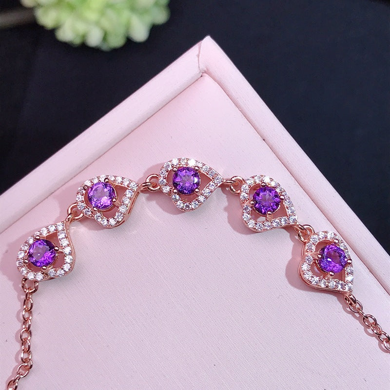 S925 Simple Bracelet 925 Sterling Silver with Amethyst Bracelet
