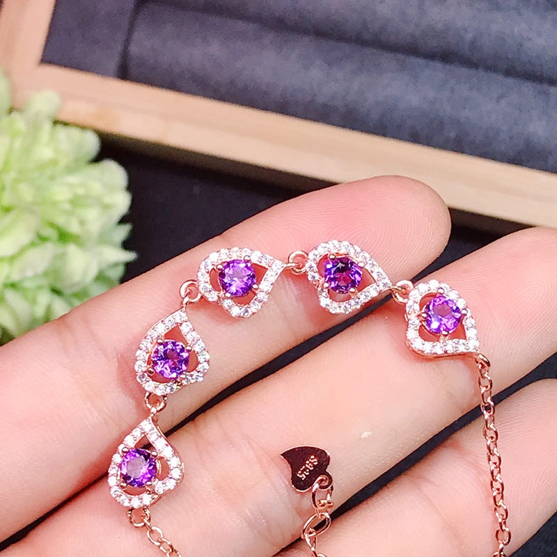 S925 Simple Bracelet 925 Sterling Silver with Amethyst Bracelet