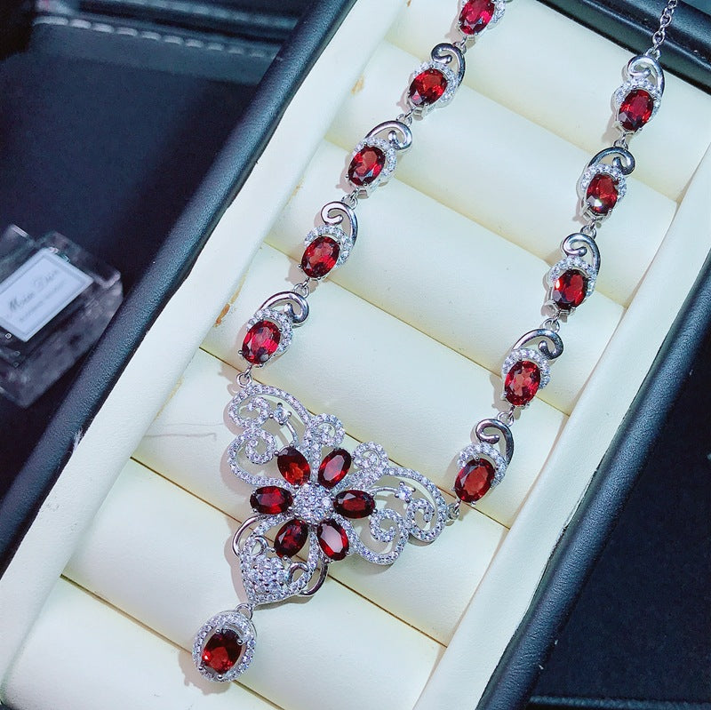 925 Silver with Natural Garnet Necklace