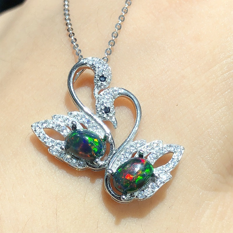 S925 Natural Australian Fire Opal Pendant