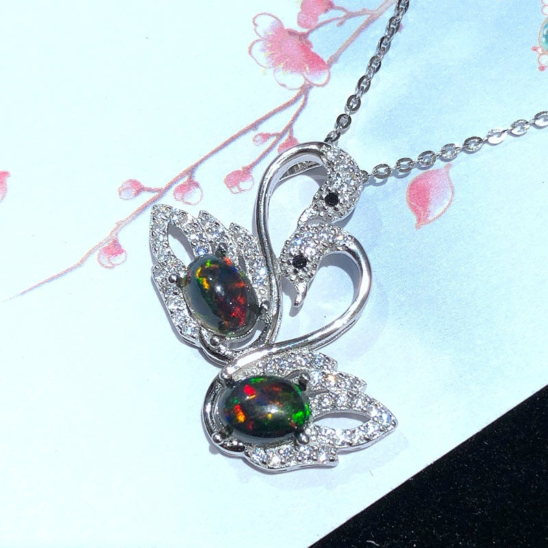 S925 Natural Australian Fire Opal Pendant