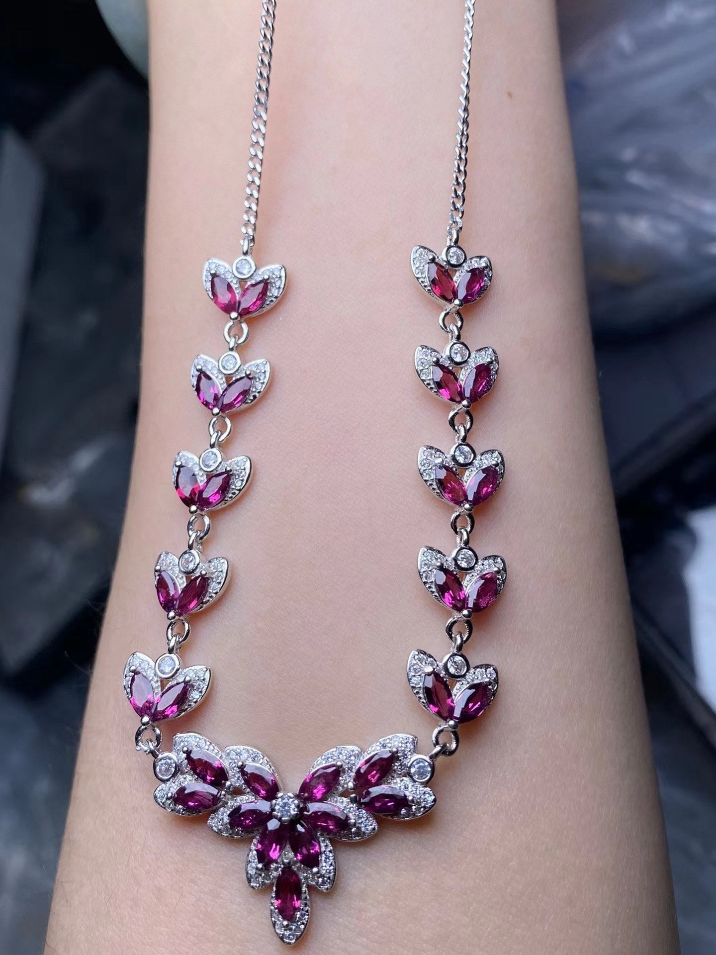 S925 Garnet and Albite Necklace