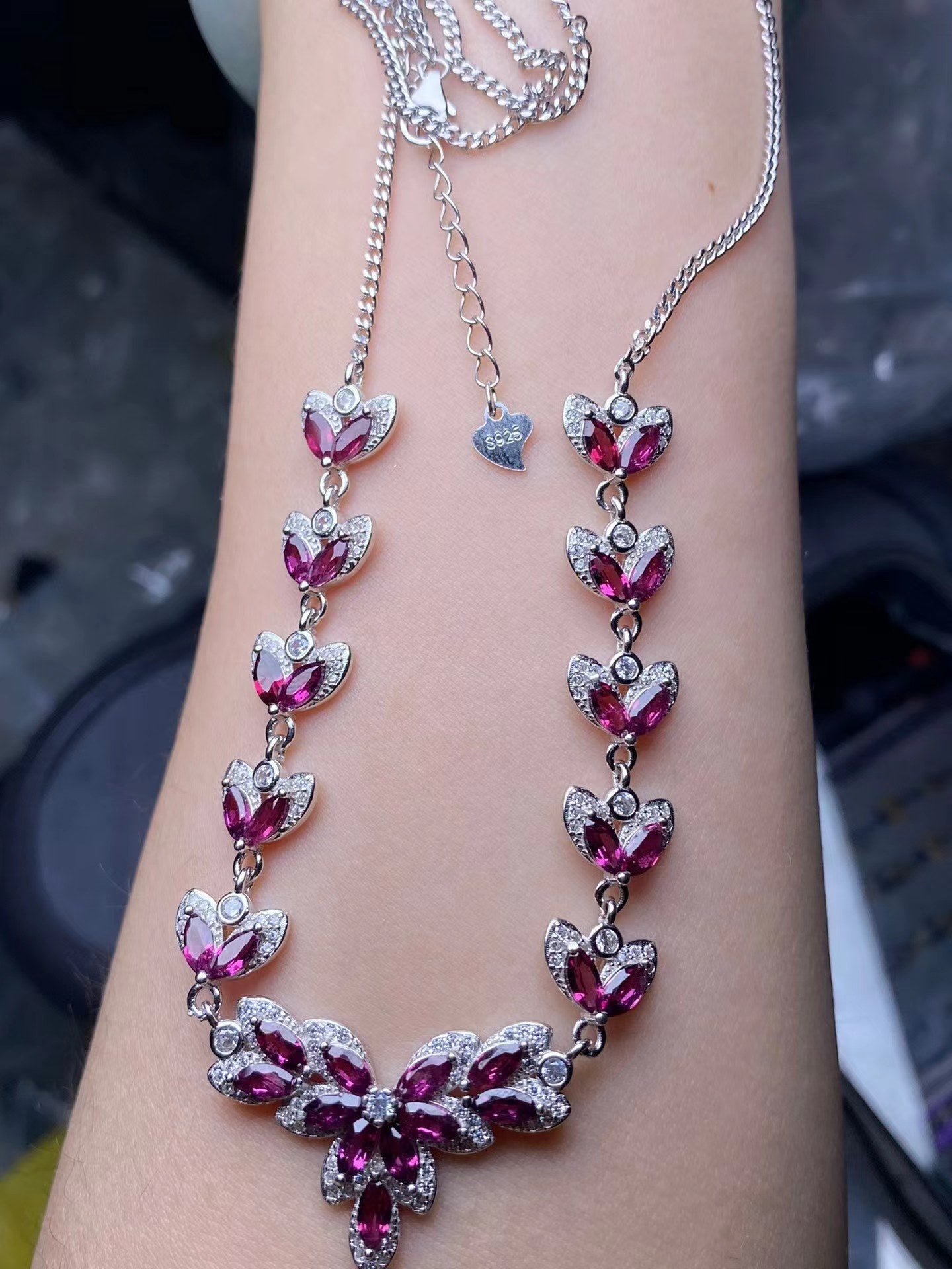S925 Garnet and Albite Necklace