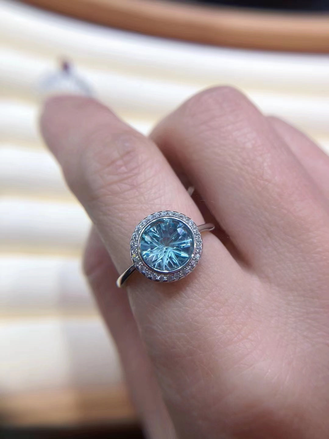 S925 Natural Blue Topaz Smokey Cut Ladies