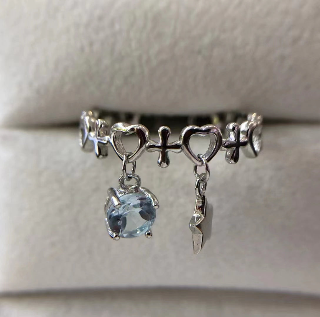 S925 Natural Blue Topaz Ring