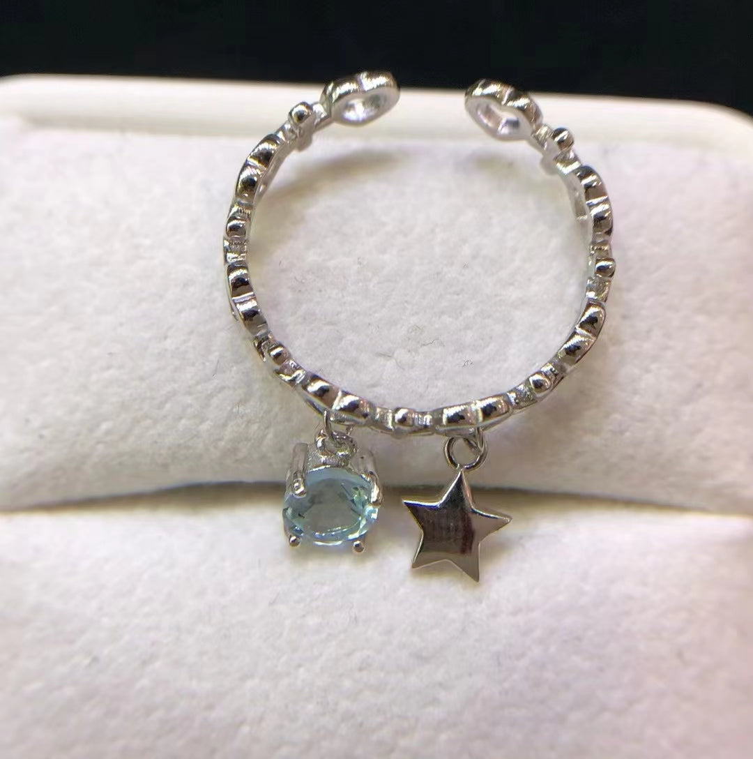 S925 Natural Blue Topaz Ring