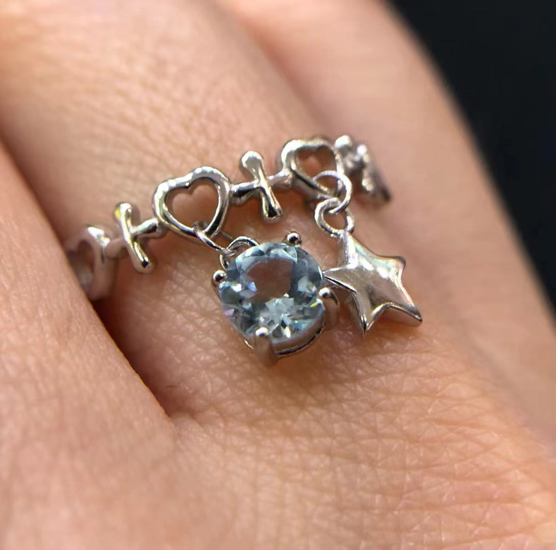 S925 Natural Blue Topaz Ring