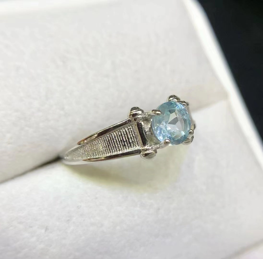 S925 Silver Natural Blue Topaz Ladies Silver Ring
