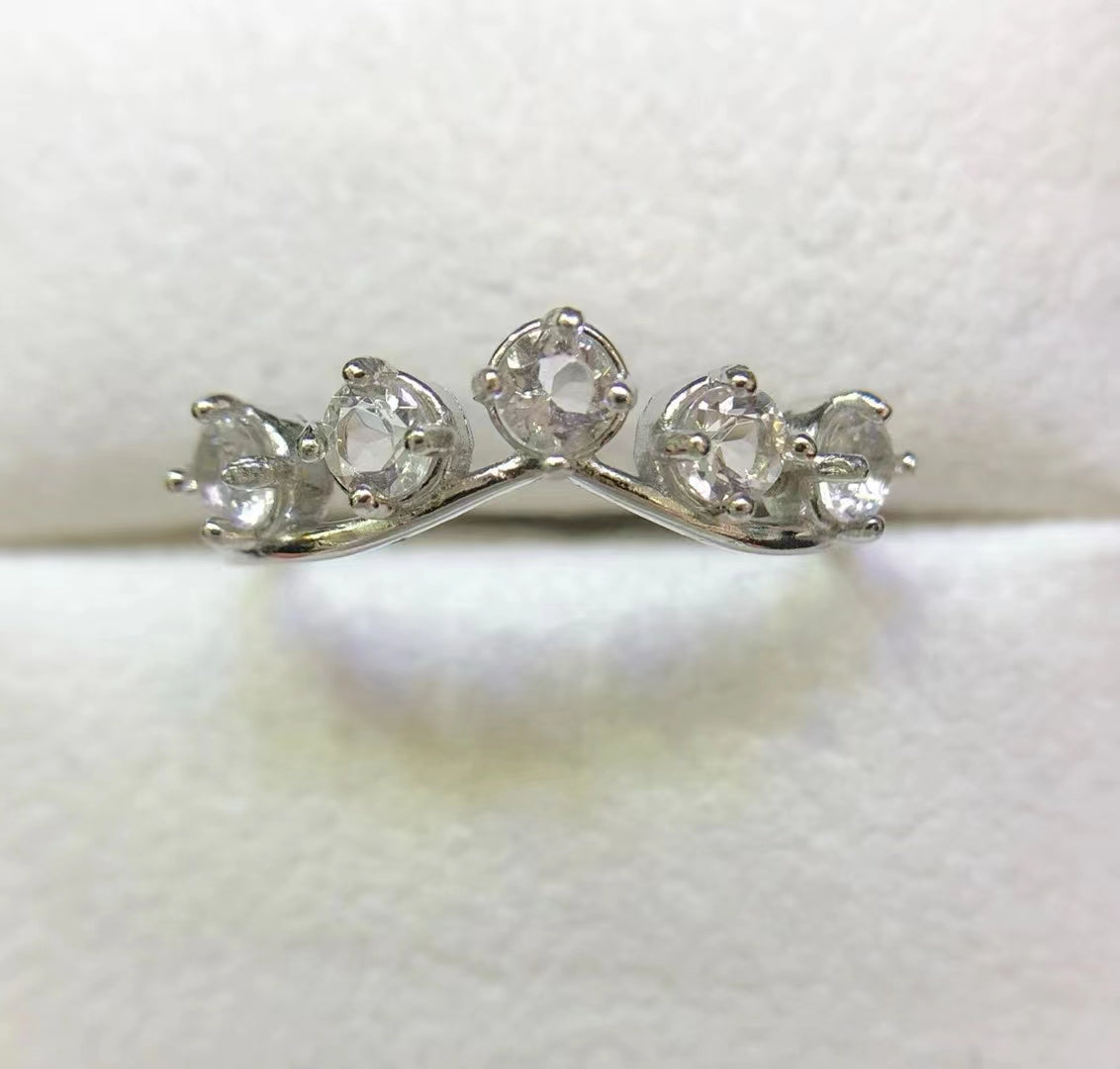 s925 natural white crystal row ring ladies silver ring