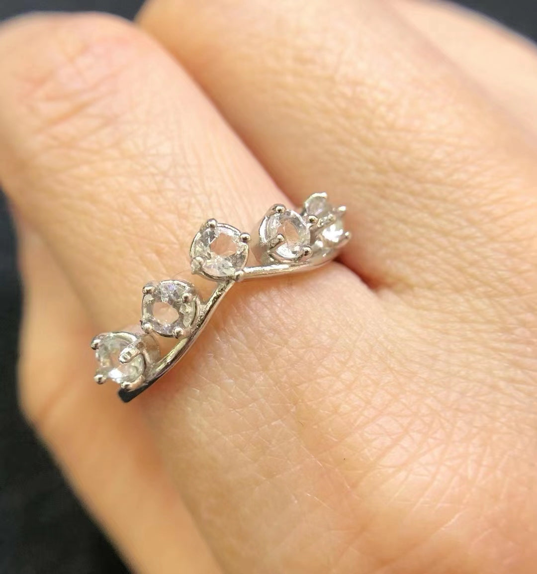s925 natural white crystal row ring ladies silver ring