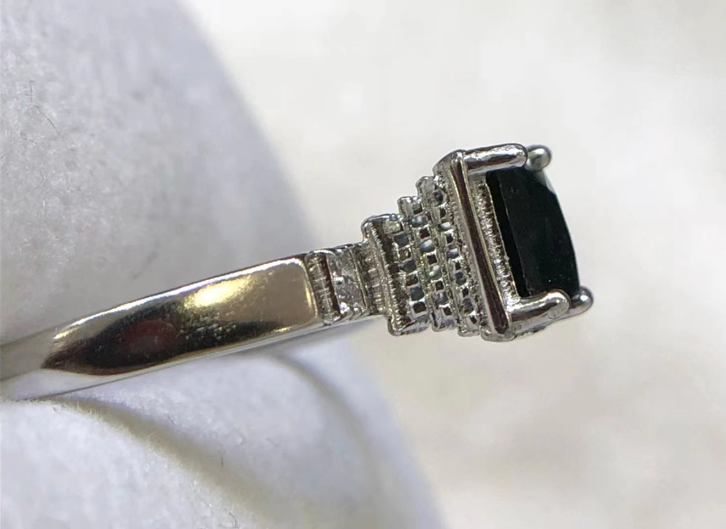 S925 Silver Fine Setting Natural Black Tourmaline Ladies Silver Ring