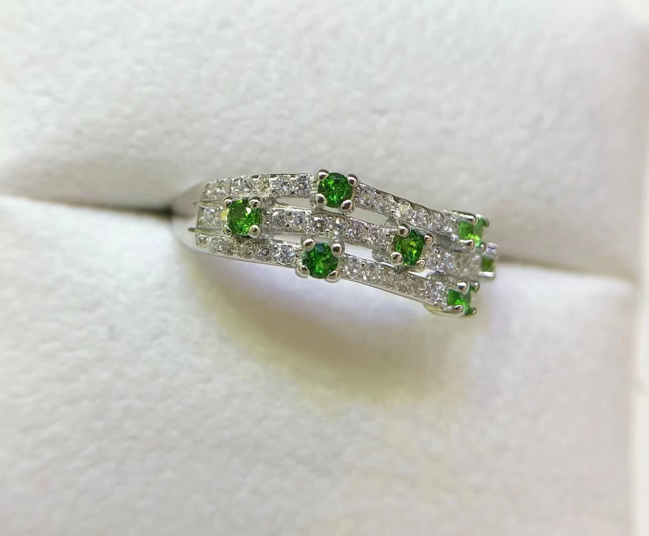S925 Silver Exquisite Setting Natural Turbidite Row Ring Ladies Silver Ring