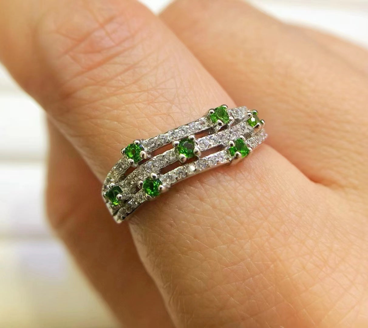 S925 Silver Exquisite Setting Natural Turbidite Row Ring Ladies Silver Ring