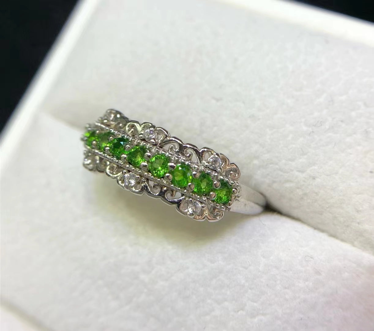 S925 Silver Exquisite Setting Natural Turbidite Row Ring Ladies Silver Ring