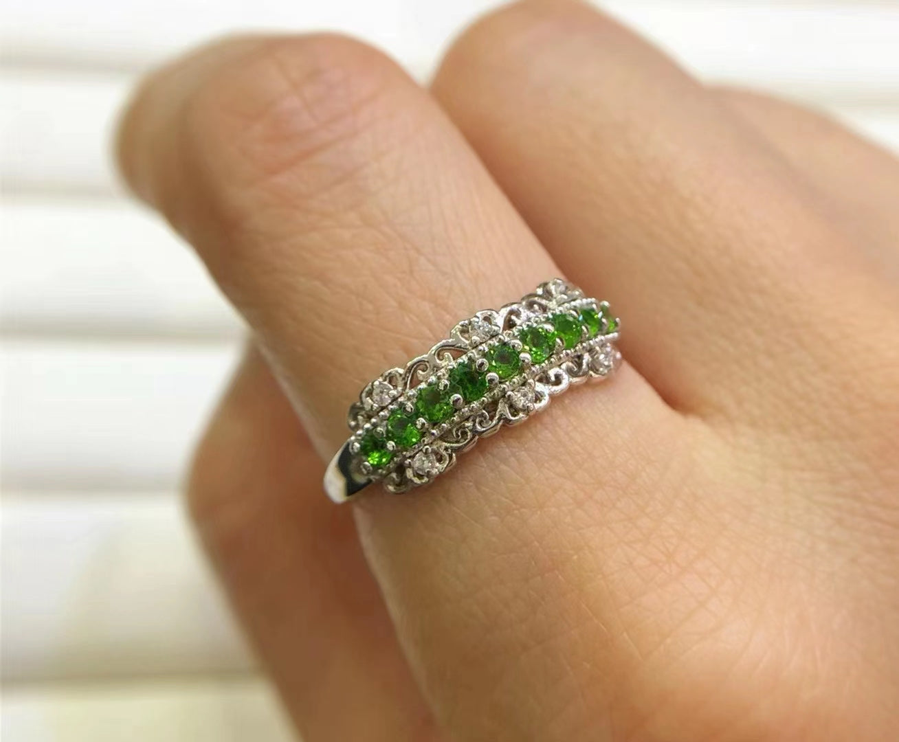 S925 Silver Exquisite Setting Natural Turbidite Row Ring Ladies Silver Ring