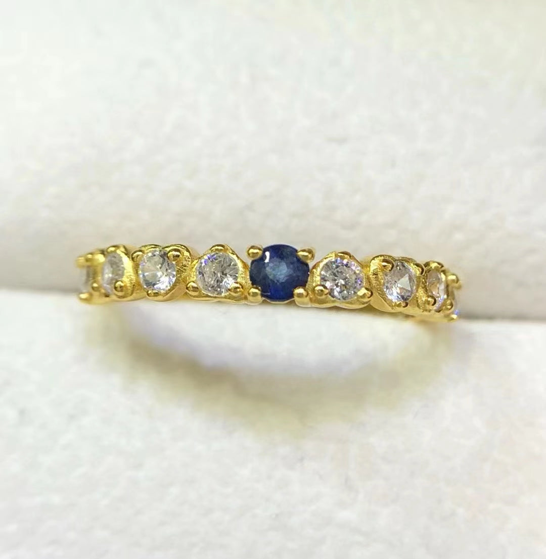S925 silver delicate set with natural sapphire simple ladies silver ring