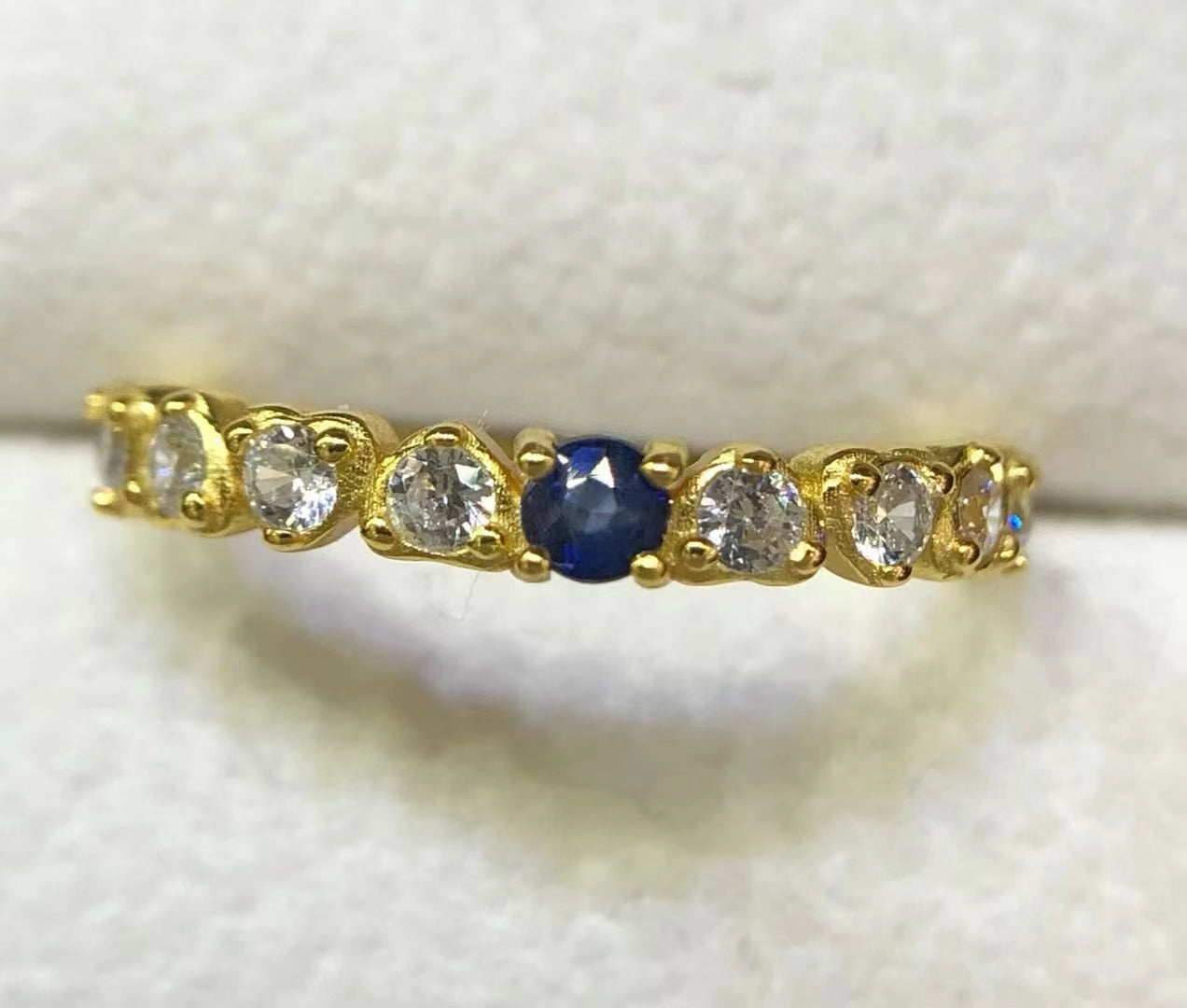 S925 silver delicate set with natural sapphire simple ladies silver ring