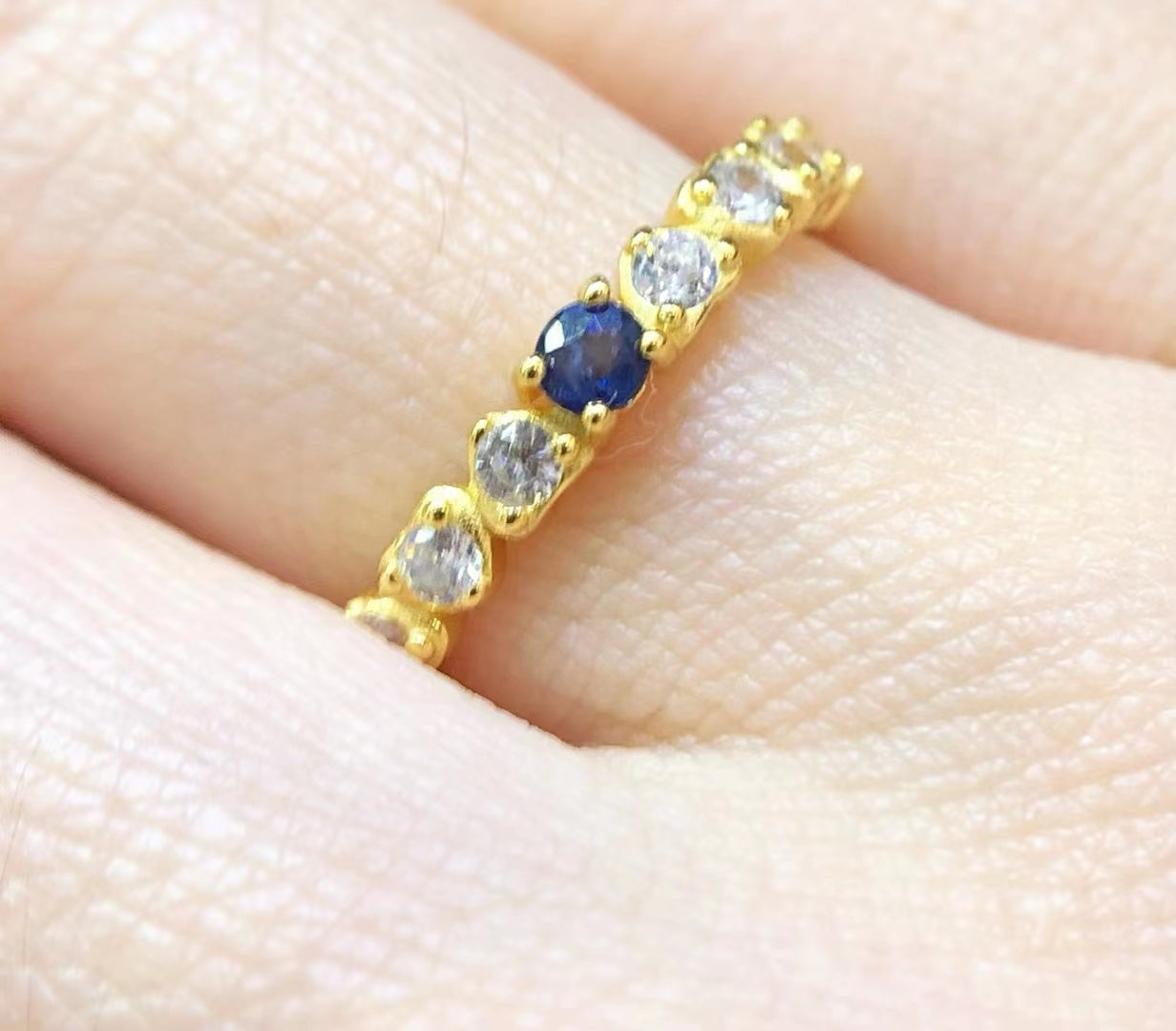 S925 silver delicate set with natural sapphire simple ladies silver ring