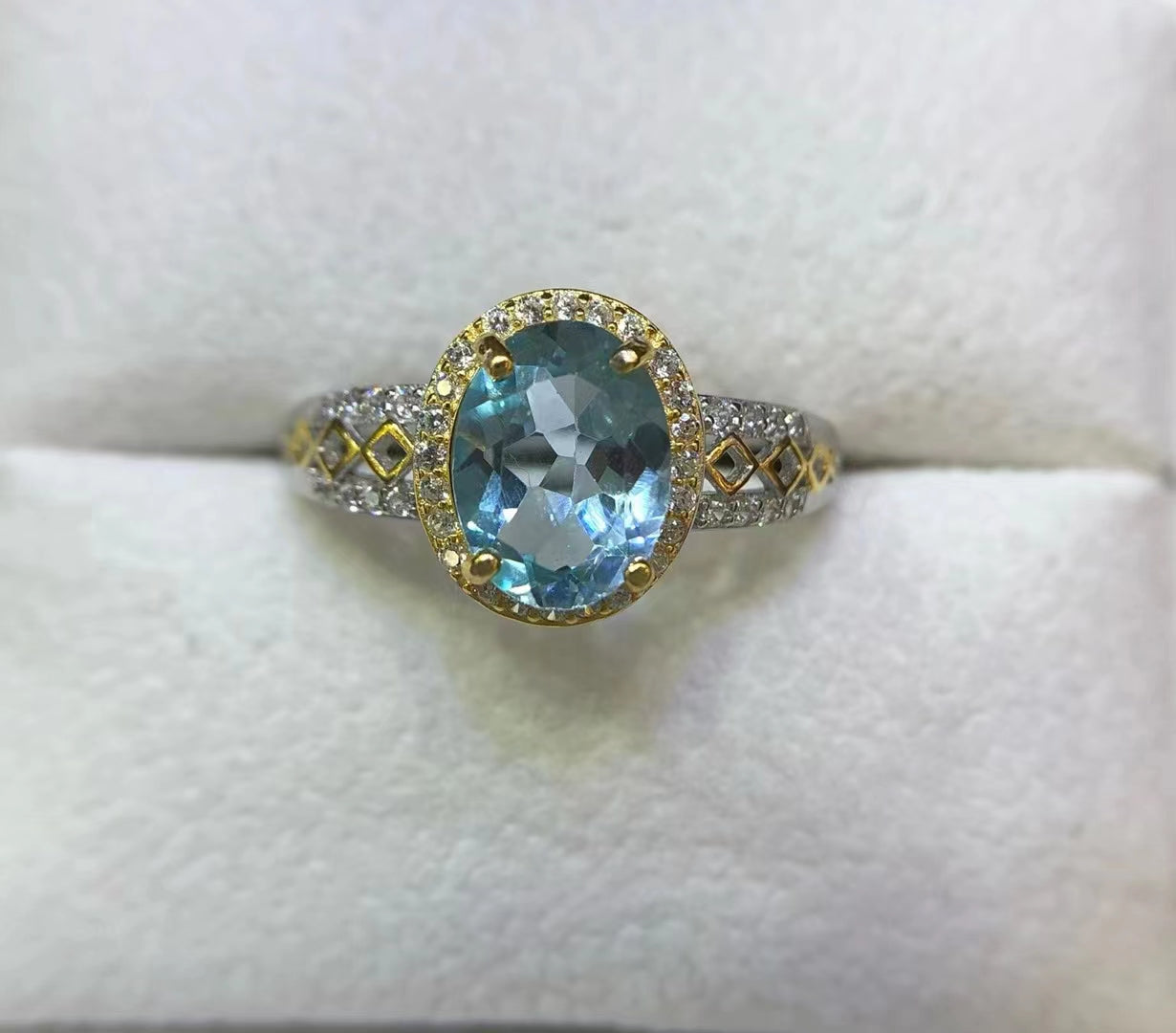S925 Natural Blue Topaz Simple Ladies Silver Ring