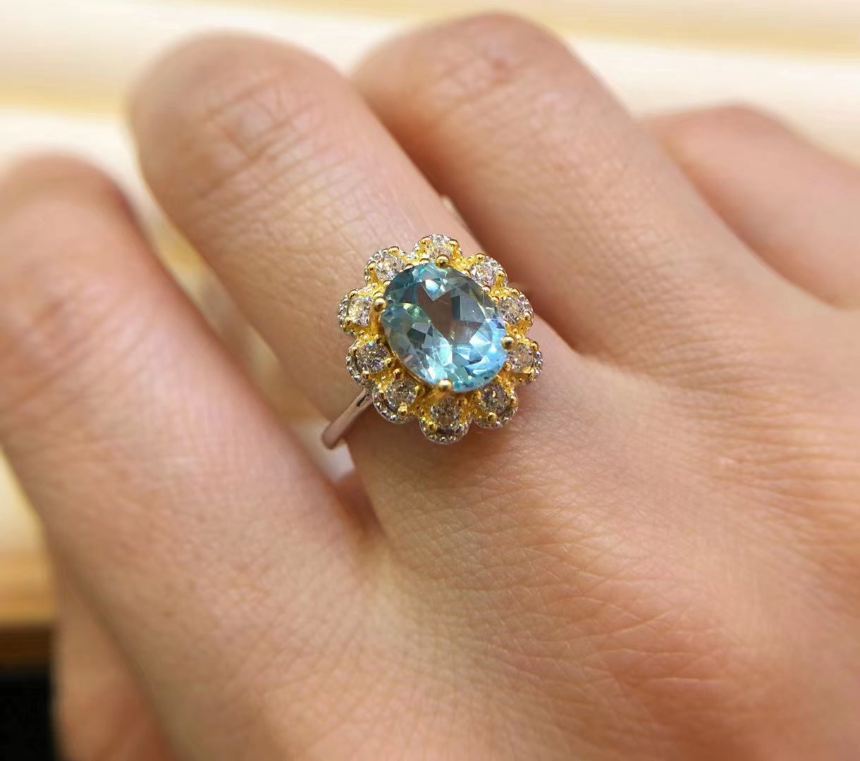 S925 Natural Blue Topaz Simple Ladies Silver Ring