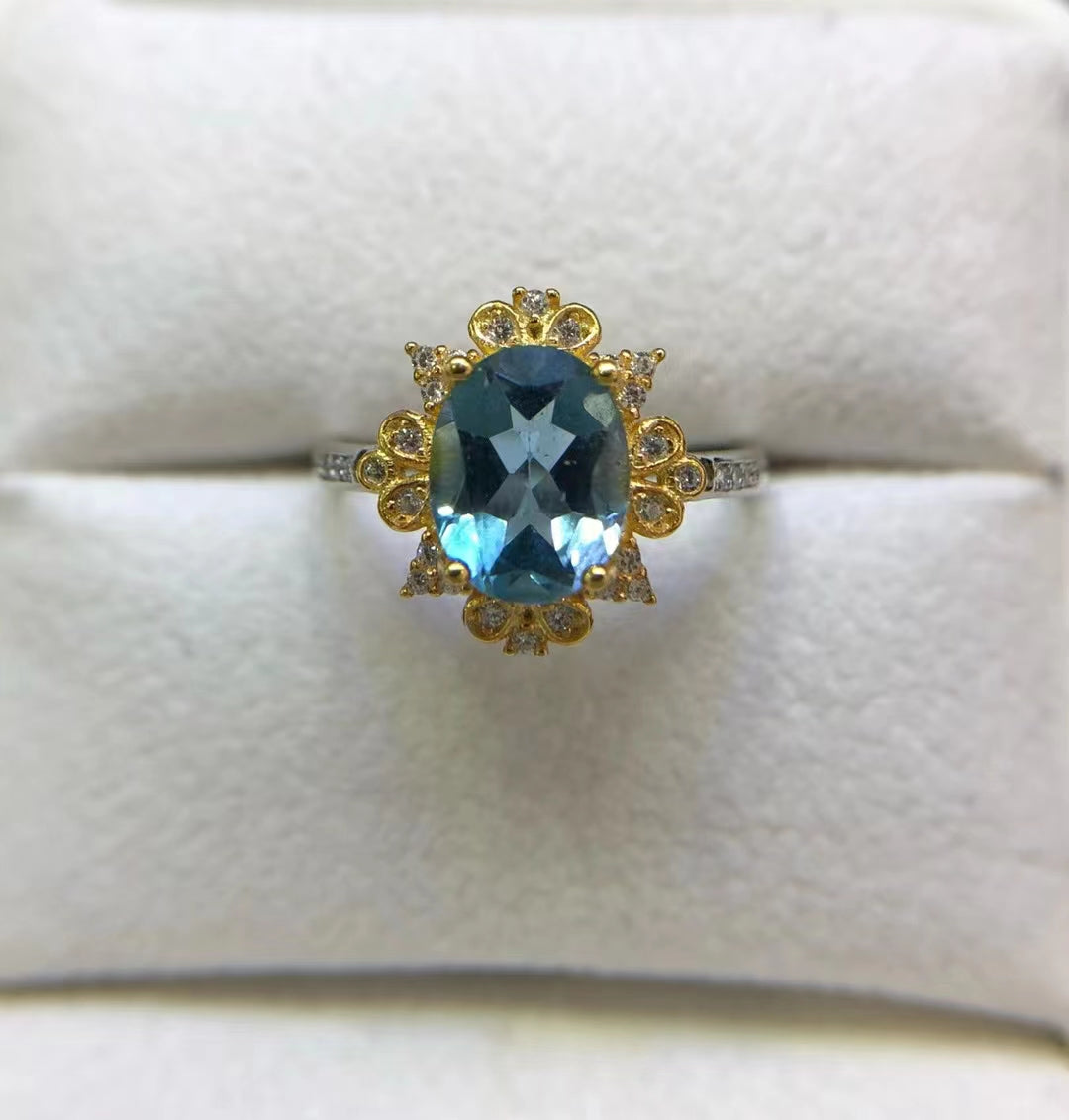 S925 Natural Blue Topaz Ladies Silver Ring