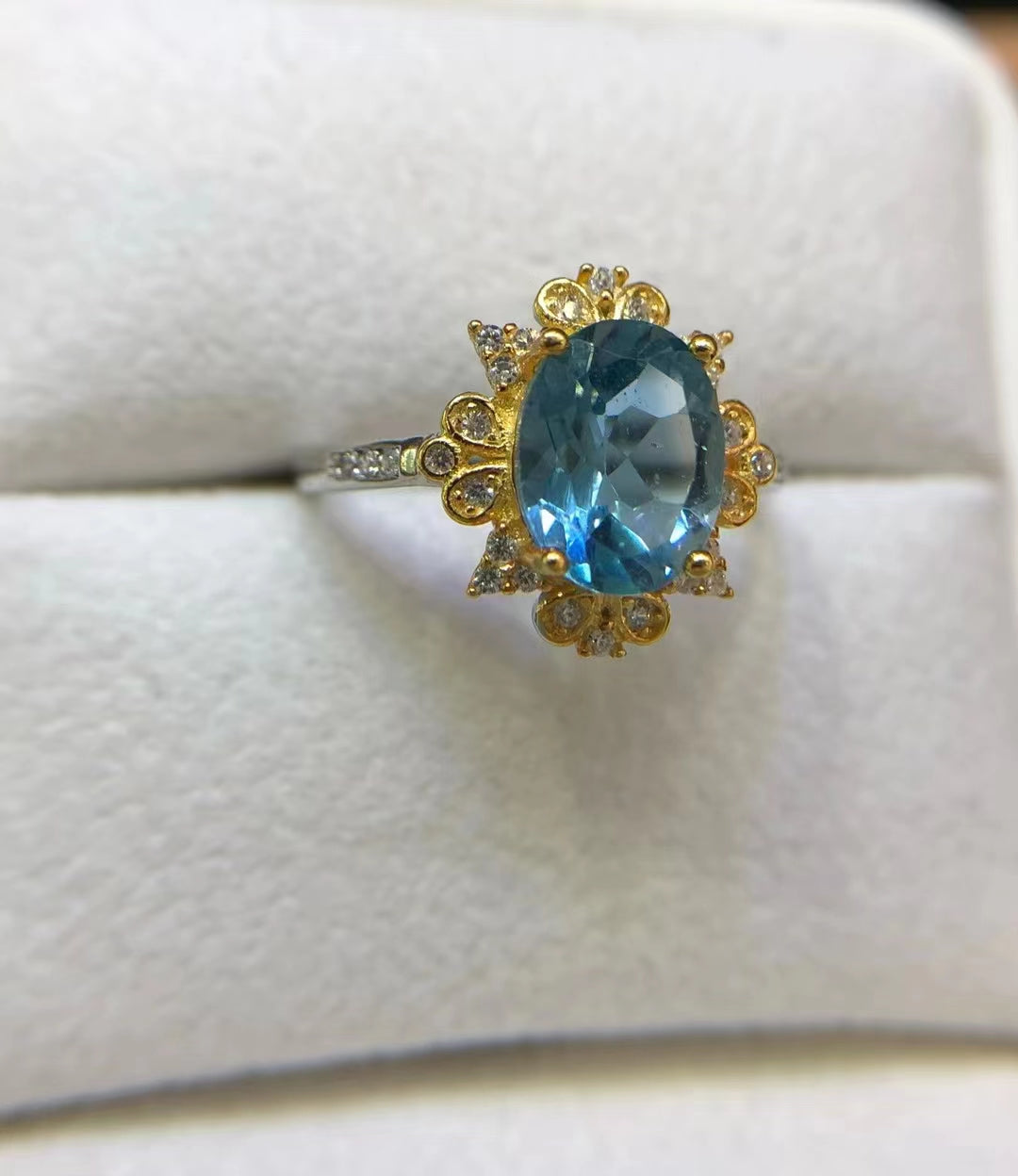 S925 Natural Blue Topaz Ladies Silver Ring