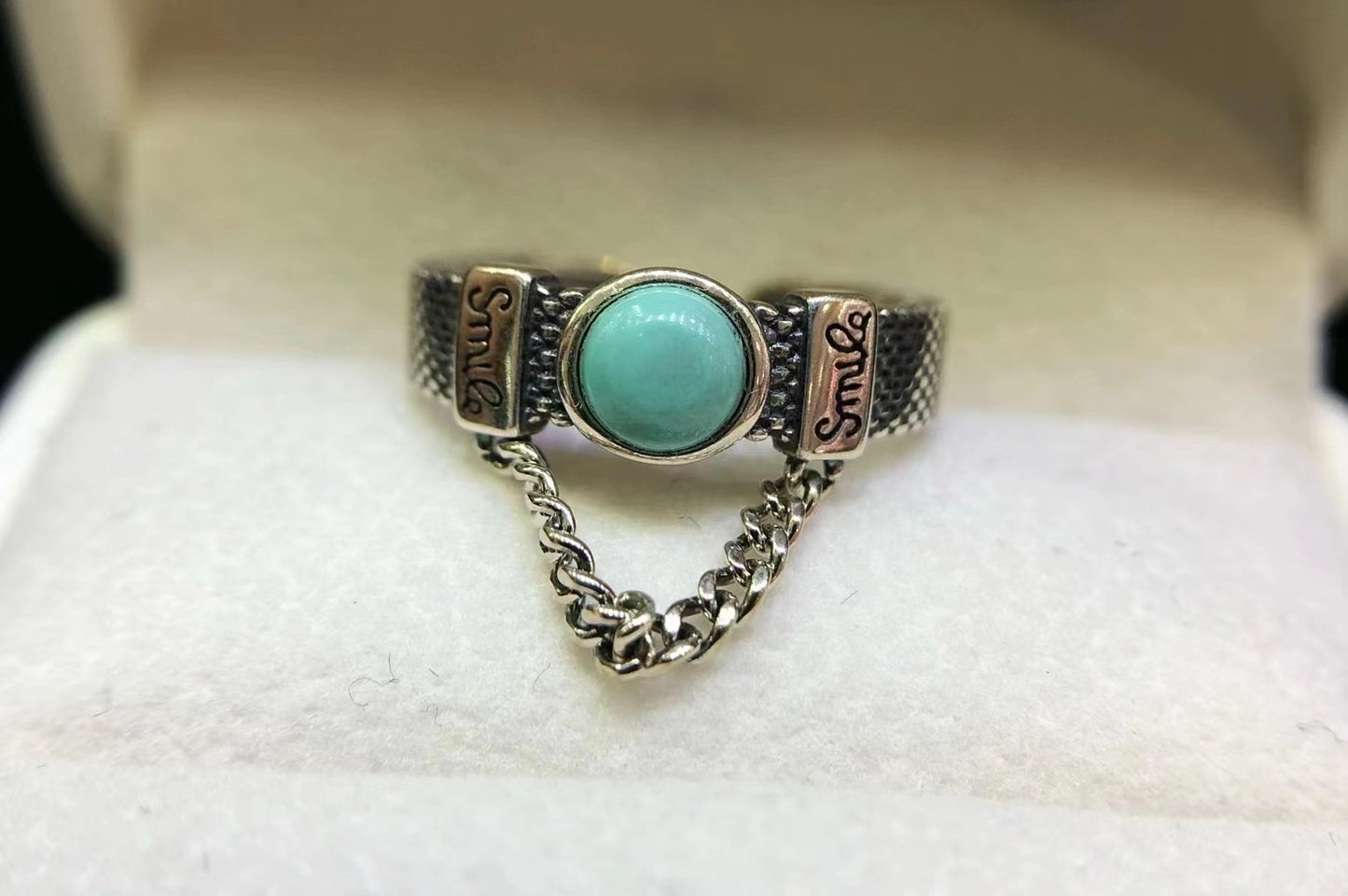 S925 Natural Hubei Original Mine Vintage Turquoise Ladies Ring