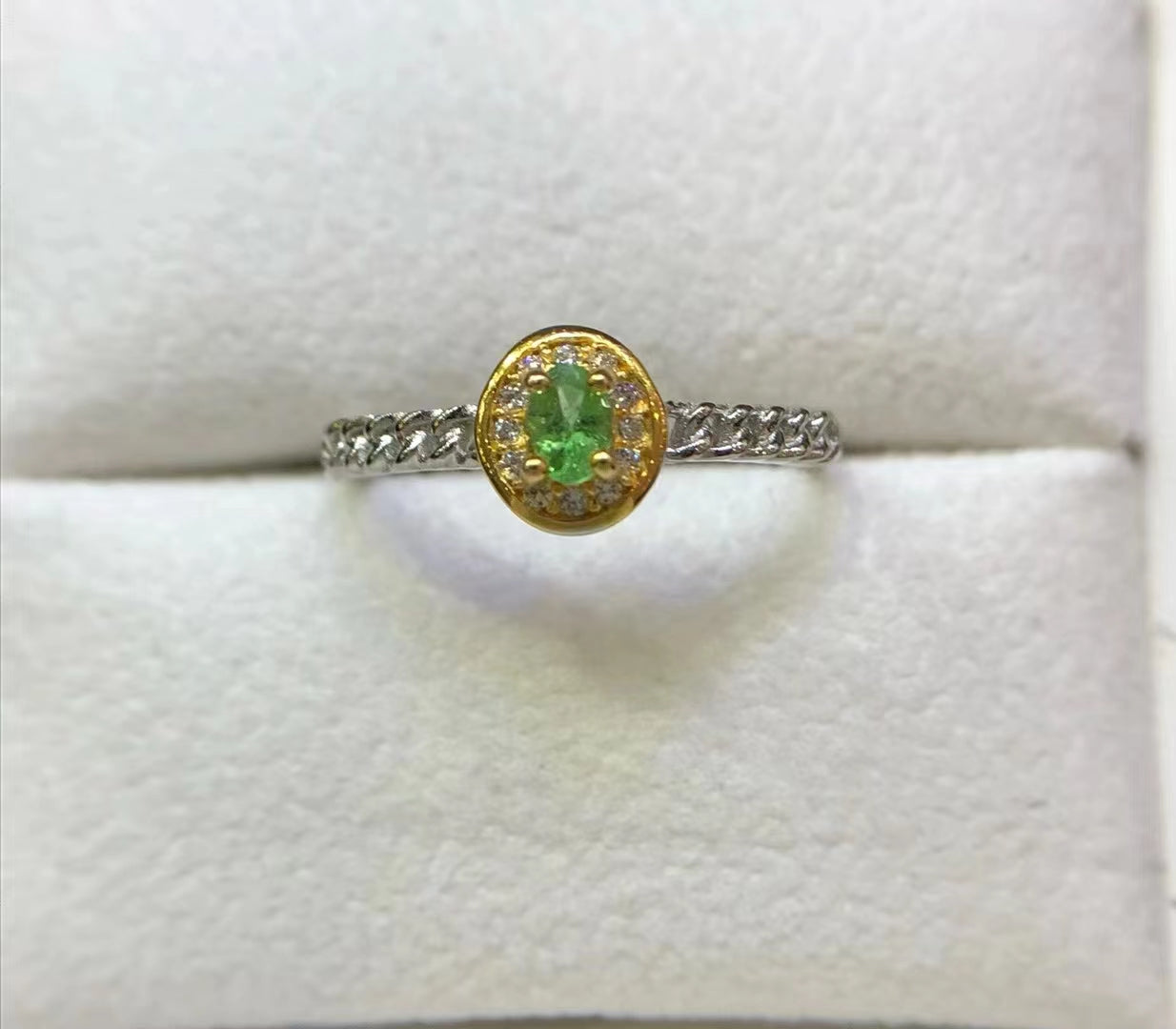 S925 Natural Tsavorite Sterling Silver Gold Plated Women's Ring