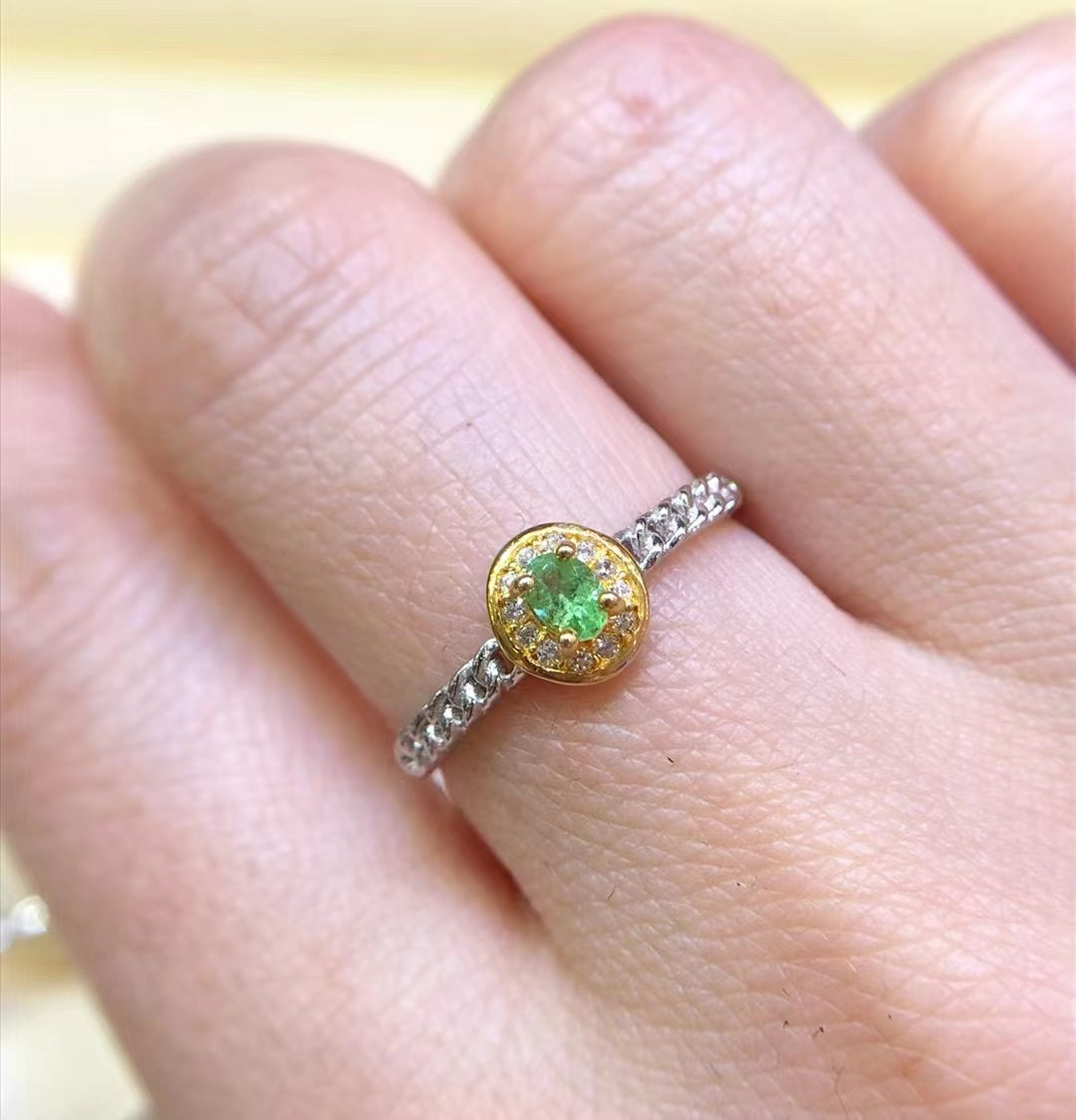 S925 Natural Tsavorite Sterling Silver Gold Plated Women's Ring