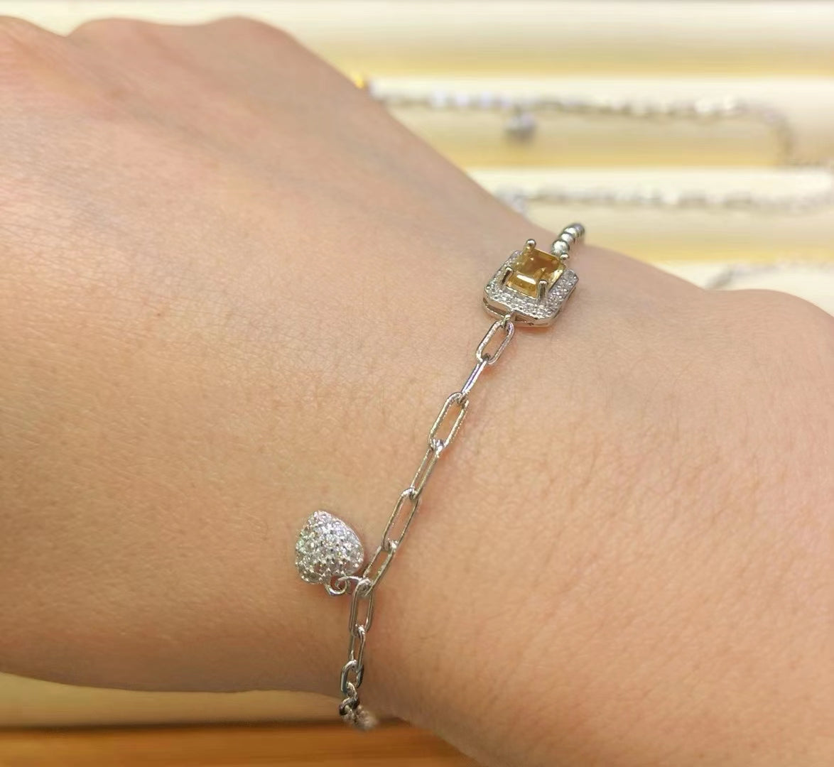 S925 Natural Citrine Ladies Simple Silver Bracelet