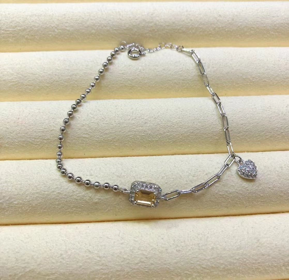 S925 Natural Citrine Ladies Simple Silver Bracelet