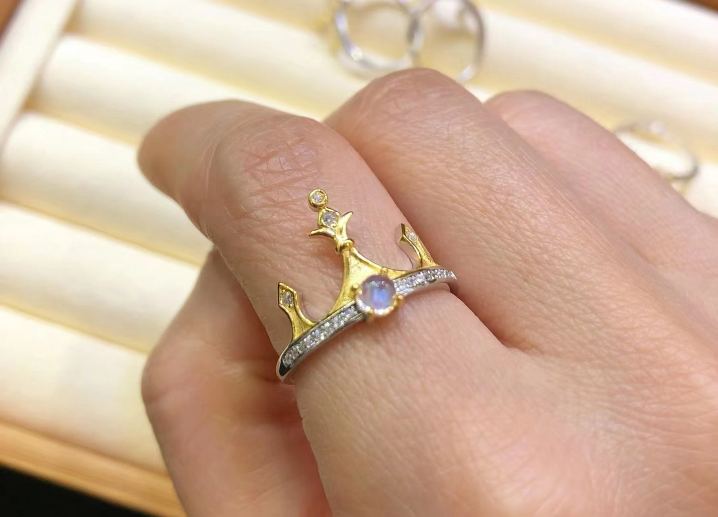 S925 Natural Moonstone Sterling Silver Ring