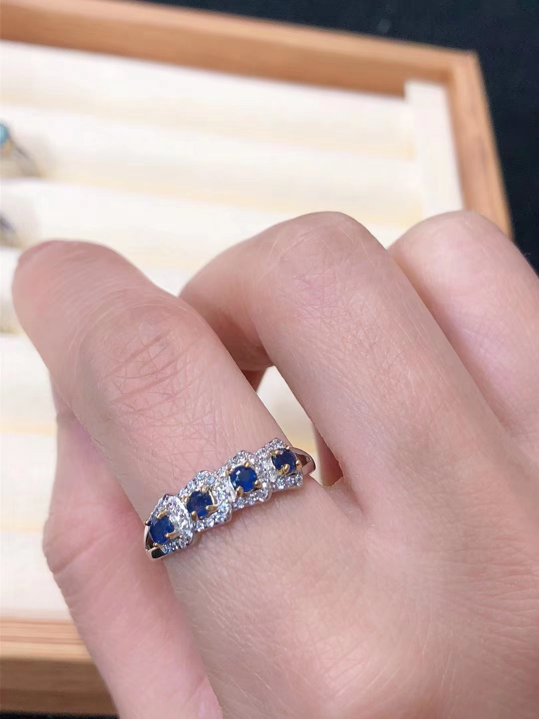 S925 Natural Sapphire Row Ring
