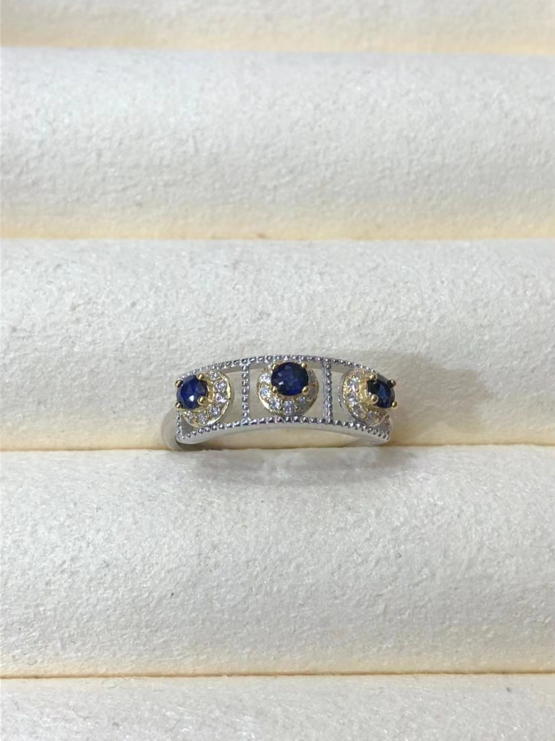 S925 Natural Sapphire Row Ring