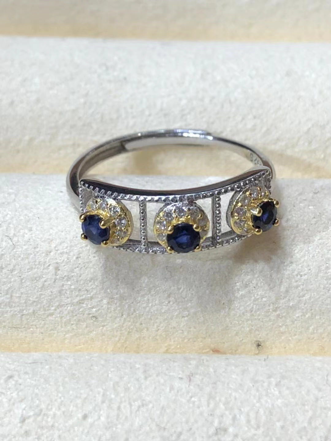 S925 Natural Sapphire Row Ring