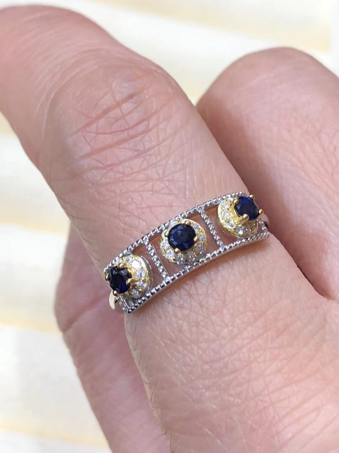 S925 Natural Sapphire Row Ring