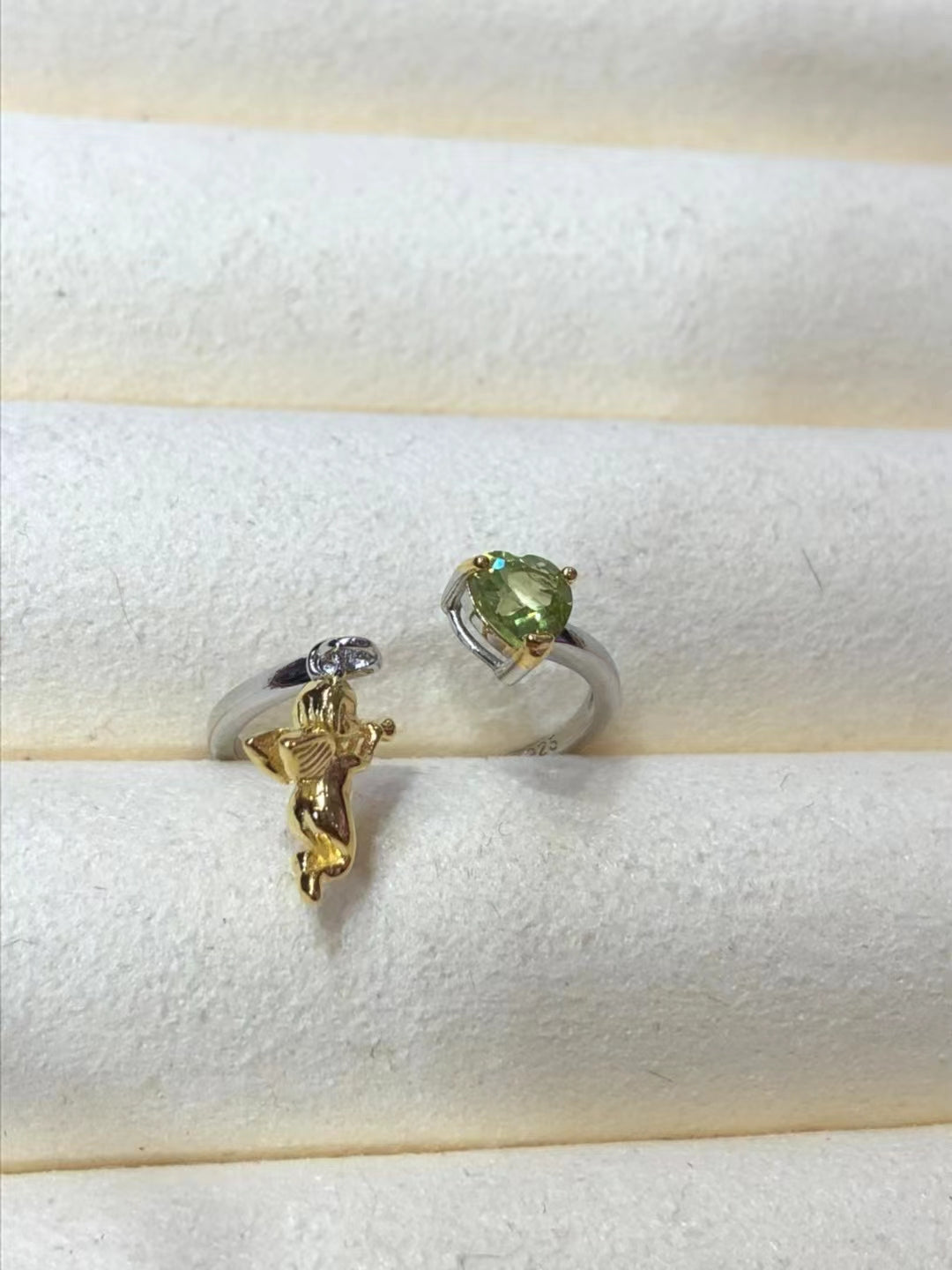 S925 Natural Peridot Ring top opening design
